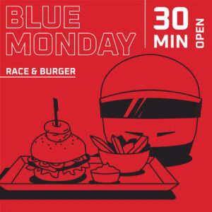 Illustration av en hamburgare och pommes frites med en racinghjälm