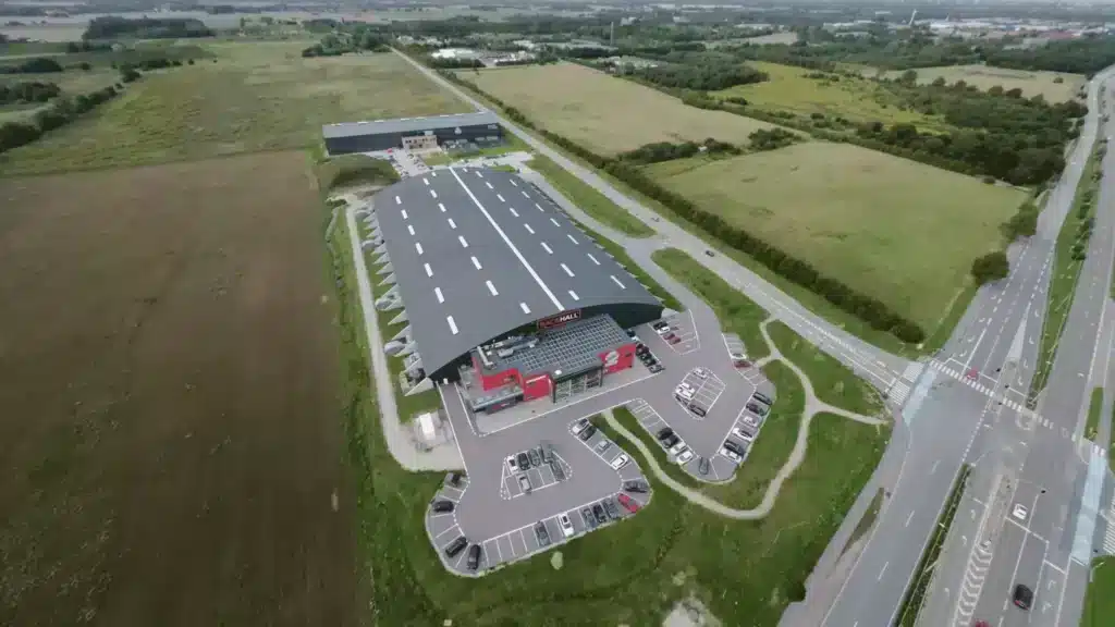 an aerial view of a building