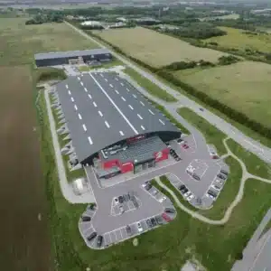 an aerial view of a building