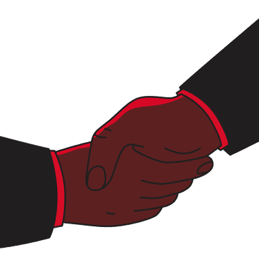 Illustration af et håndtryk mellem to hænder